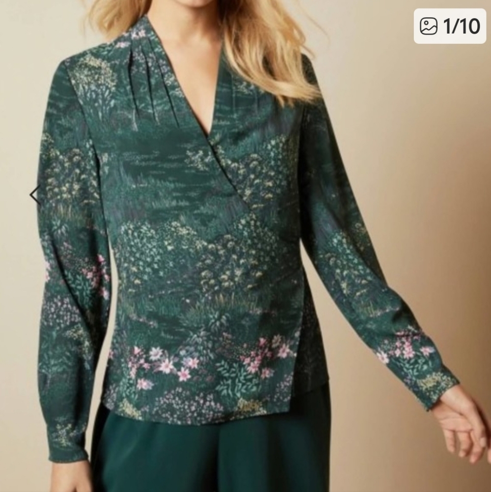 Ted Baker Thessie Diamond Pintuck Long Sleeve Wrap Blouse - 0